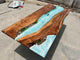 TUZECH Unique Ocean Waves with Shells and Fishes Sky Blue Epoxy Resin Dining Table Console Table Side/End Table Living Room Coastal Table Bar Counter Table Home Décor