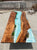 TUZECH Unique Ocean Waves with Shells and Fishes Sky Blue Epoxy Resin Dining Table Console Table Side/End Table Living Room Coastal Table Bar Counter Table Home Décor