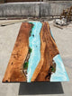 TUZECH Unique Ocean Waves with Shells and Fishes Sky Blue Epoxy Resin Dining Table Console Table Side/End Table Living Room Coastal Table Bar Counter Table Home Décor