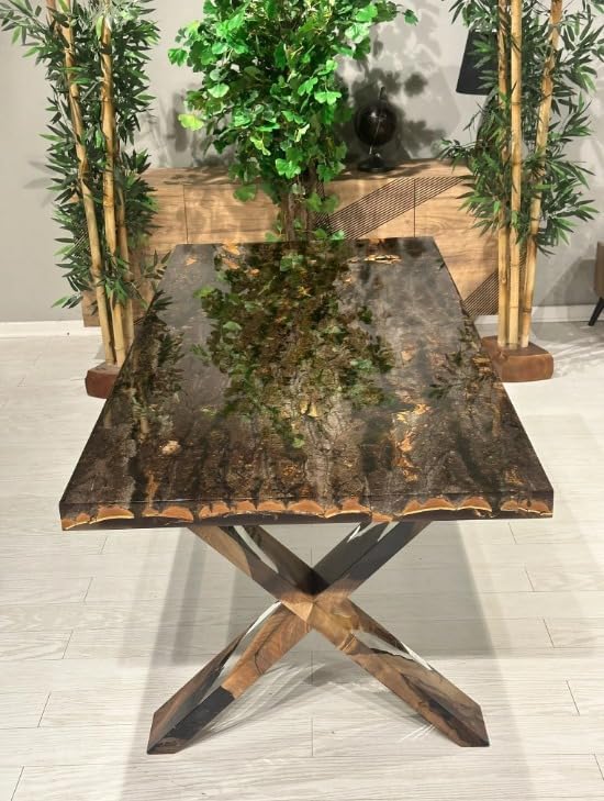 Beautiful Epoxy Tree Bark And Moss Resin Dining Table Coffee Table Console Table Living Room Table Kitchen Table Center Table Patio Table End/Side Table Home Décor