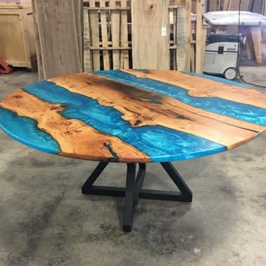 Custom Made Resin Round Table Top, Blue Ocean Multi River Look, Coffee Table, Resin Table, Luxury Table, Walnut Table, Wooden Resin Table