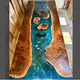 Epoxy Resin Artistic Handmade Ocean Island Beach with Shark and Stingrays Art Solid Wood Coffee/Dining Tables for Living/Dining Rooms
