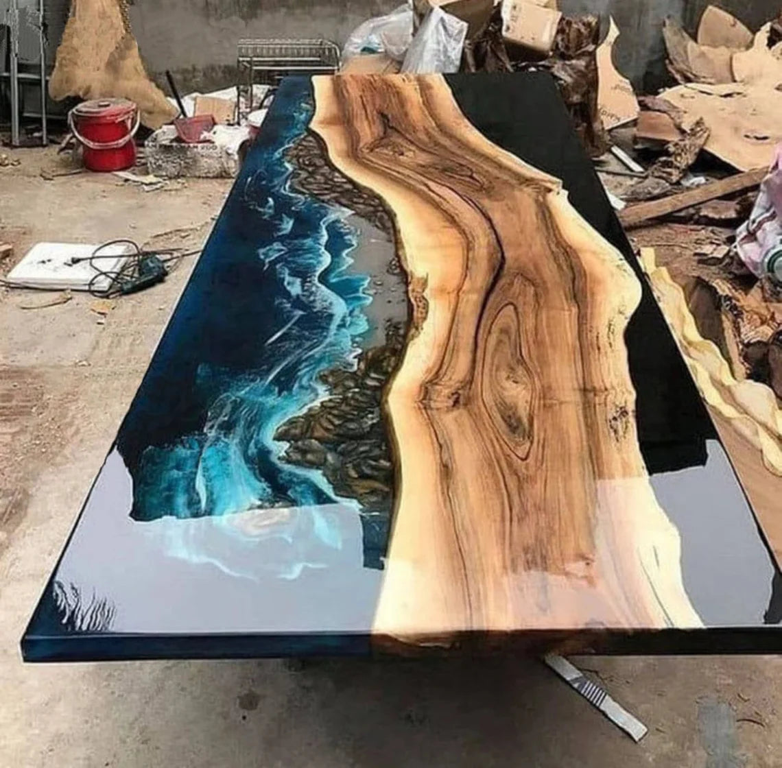 Ocean Table Epoxy Dining Table Resin Coffee Table River Table Living Room Table for 2, 4, 6, 8 Epoxy Table Top Patio Table Home Décor End Table
