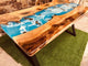 Customized Ocean Theme epoxy Resin Solid Wood Opaque Table, Dining Table, Living Room Table, Wooden Epoxy Coffee Table, Side Table