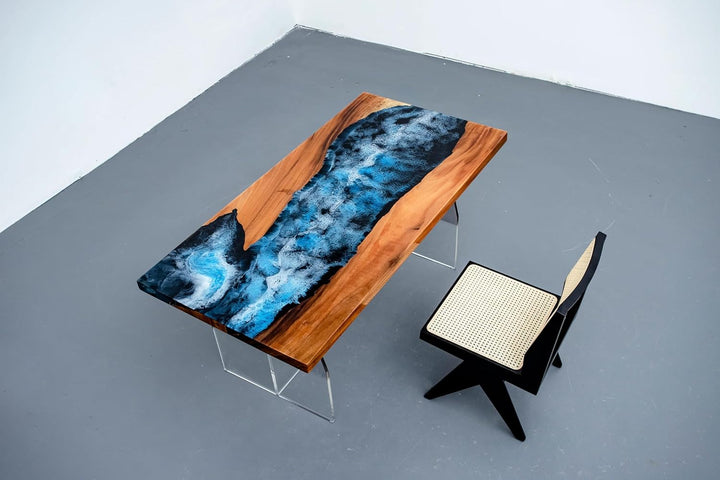 Unique Attractive Navy Blue Ocean Deep Turbulent Flow Epoxy Dining Table Resin Table Coastal Table Dining Table Coffee Table Side/End Table Patio Table Home Décor