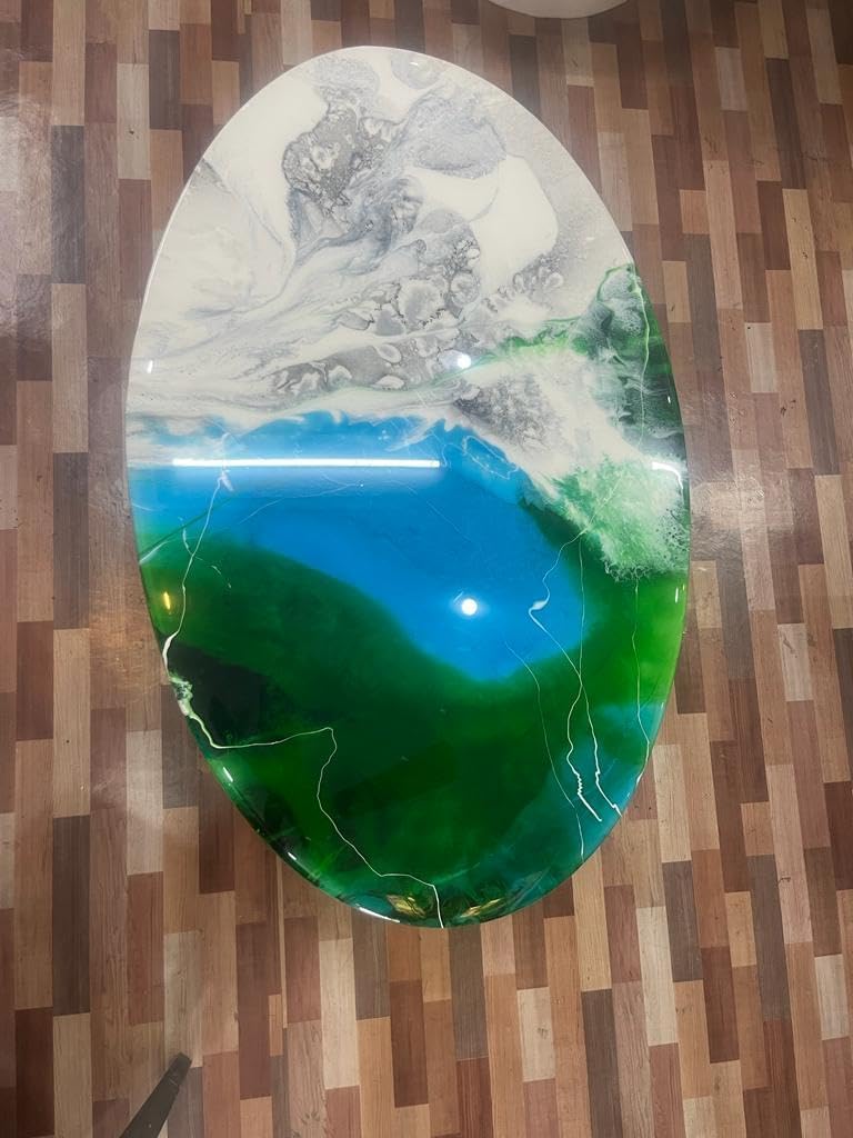 Unique Customized Blue Epoxy Earth Look, Coffee Table, Resin Table, Luxury Table, Walnut Table, Wooden Resin Table. Size 48 by 30.5 Inches with Legs 12" Inches