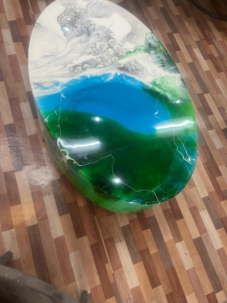 Unique Customized Blue Epoxy Earth Look, Coffee Table, Resin Table, Luxury Table, Walnut Table, Wooden Resin Table. Size 48 by 30.5 Inches with Legs 12" Inches