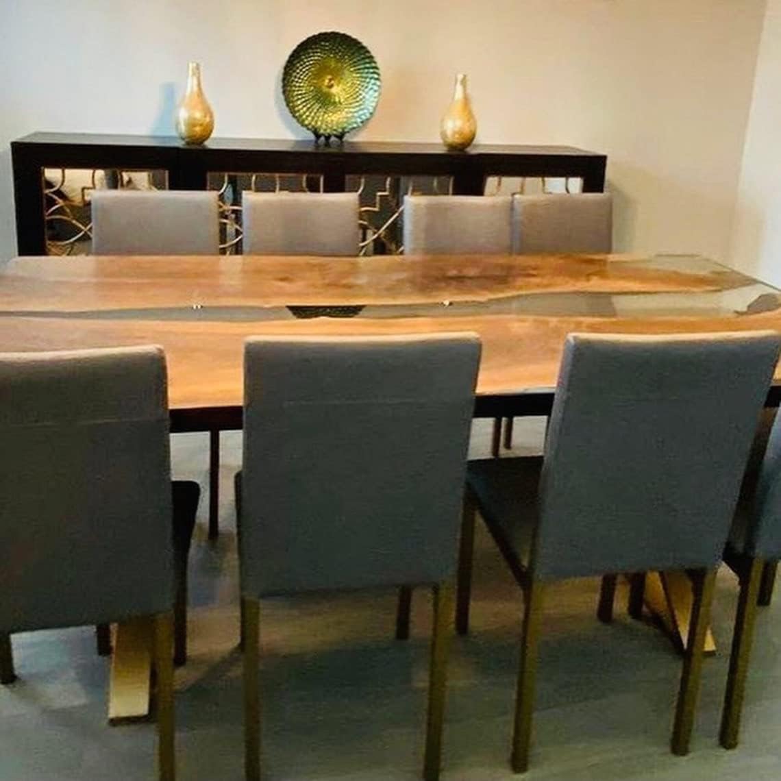 TUZECH Epoxy Table Top Fully Customized Thick Resin River Table Indoor Outdoor Wooden Dining Table Living Room