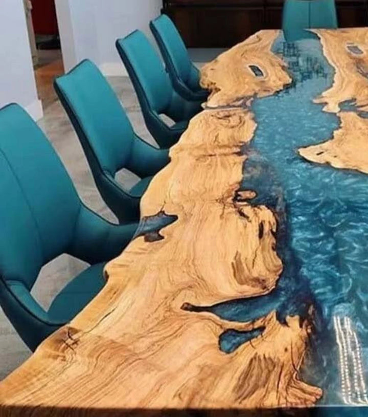 Large Indoor Blue Epoxy Dining Table Resin River Coffee Table Living Room for 2, 4, 6, 8 Table Epoxy Table Top Patio Table Home Décor Bar Counter