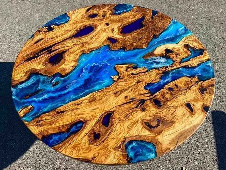 Classic Custom Wood Blue Epoxy Round Coffee Table Dining Table Living Table Multi Ocean Wave Table For 2, 4, 6, 8 Coastal Table Side/End Table Home Décor Luxury Table
