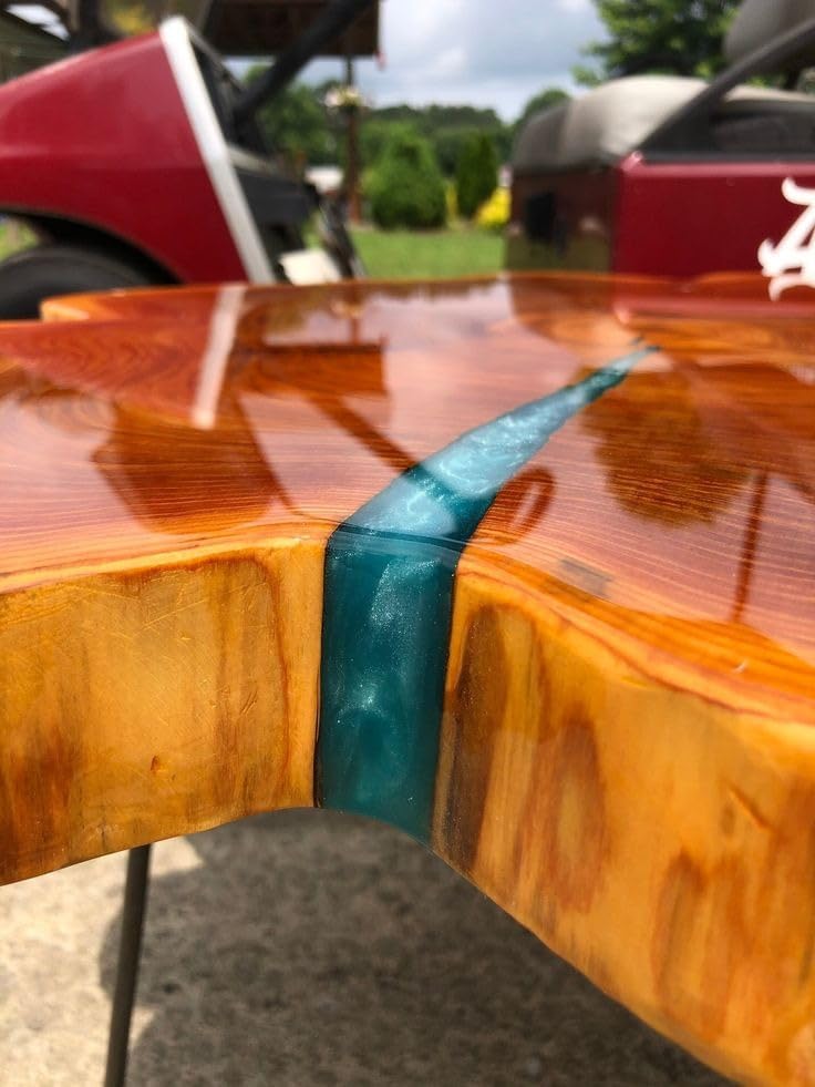 Rustic Round Wooden Live Edge Table with Blue Resin Coffee Table End/Side Table Centre Table Patio Table Console Table Home Office Table Living Room Table