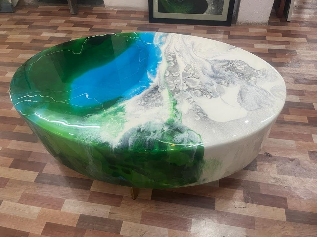 Unique Customized Blue Epoxy Earth Look, Coffee Table, Resin Table, Luxury Table, Walnut Table, Wooden Resin Table. Size 48 by 30.5 Inches with Legs 12" Inches