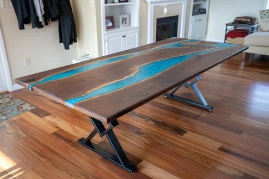 TUZECH Incredible Double River Epoxy Resin Dining Table Coffee Table Living Room Table Console Table Patio Table Conference Table Kitchen Table Bar Counter Table Home Décor