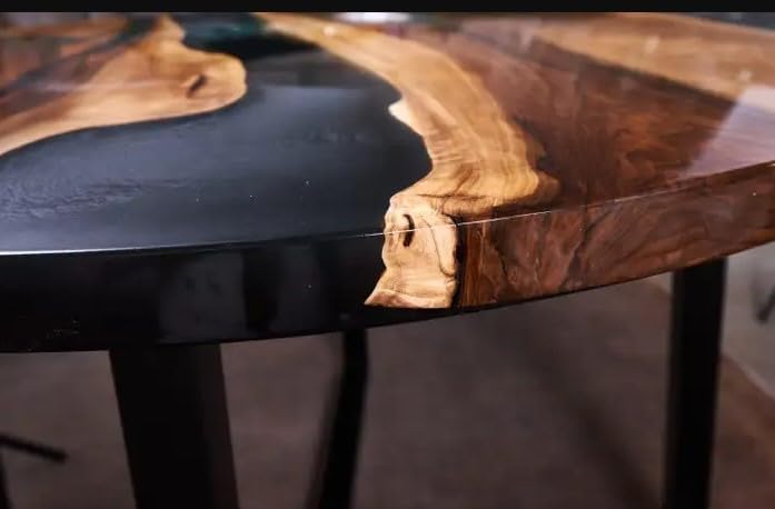 Custom Made Round with Classic Black Epoxy Table Dining Table Coffee Table End Table Bar Counter Top Living Room Table Wall Art Wooden Table