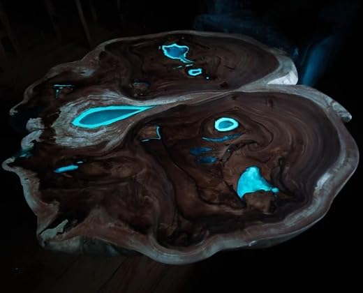 Exotic Round Live Edge Coffee Table with Glowing Resin Living Room Table Dinning Table Home Office Table Center Table Console Table End Table Side Table Home Décor