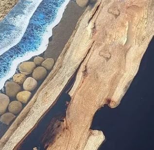 TUZECH Large Indoor Ocean Blue Epoxy Resin Dining Table Centre Table with Stone & Rock Kitchen Table Living Room Table Patio Table Conference Table Coffee Table Home Décor
