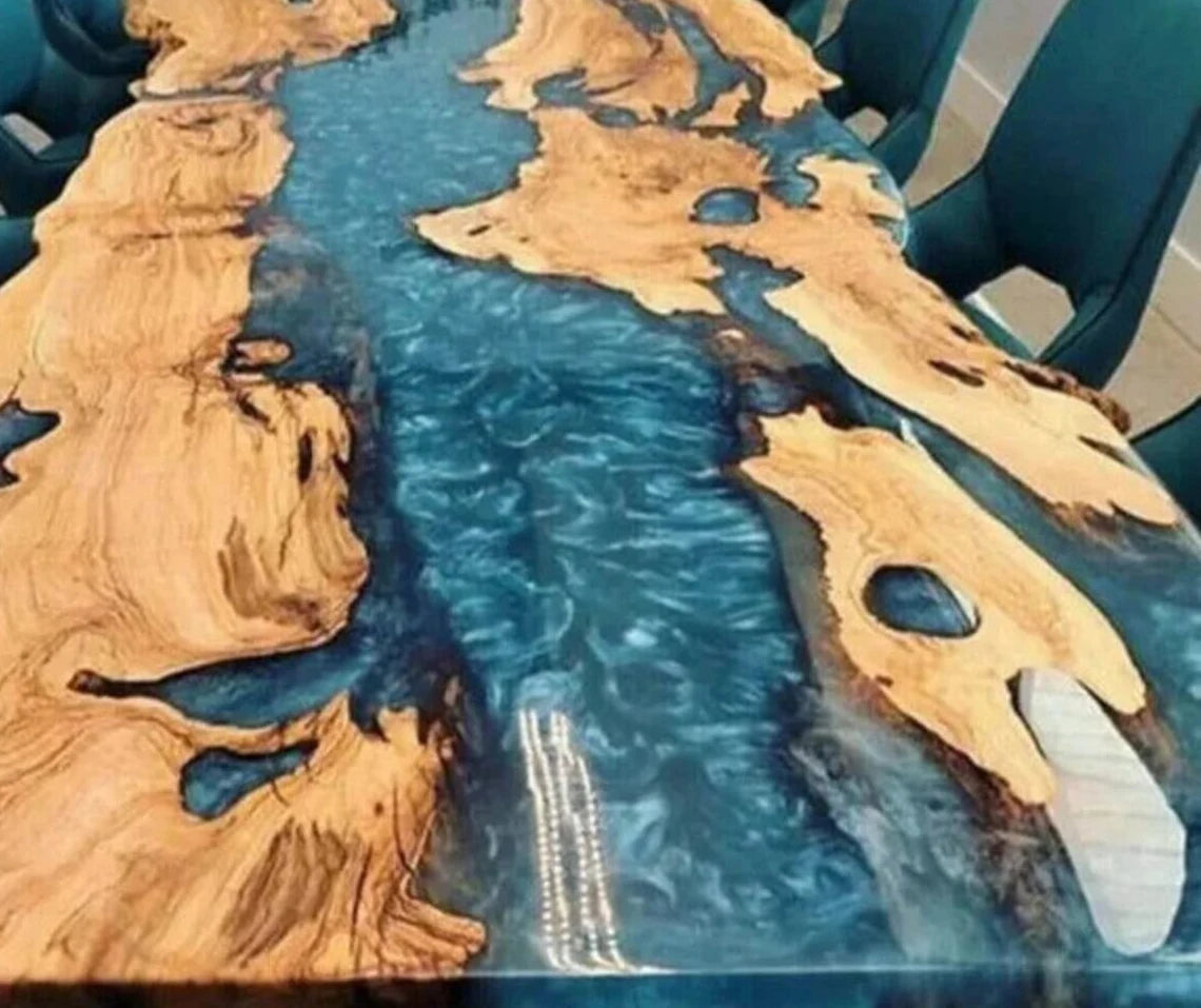 Large Indoor Blue Epoxy Dining Table Resin River Coffee Table Living Room for 2, 4, 6, 8 Table Epoxy Table Top Patio Table Home Décor Bar Counter