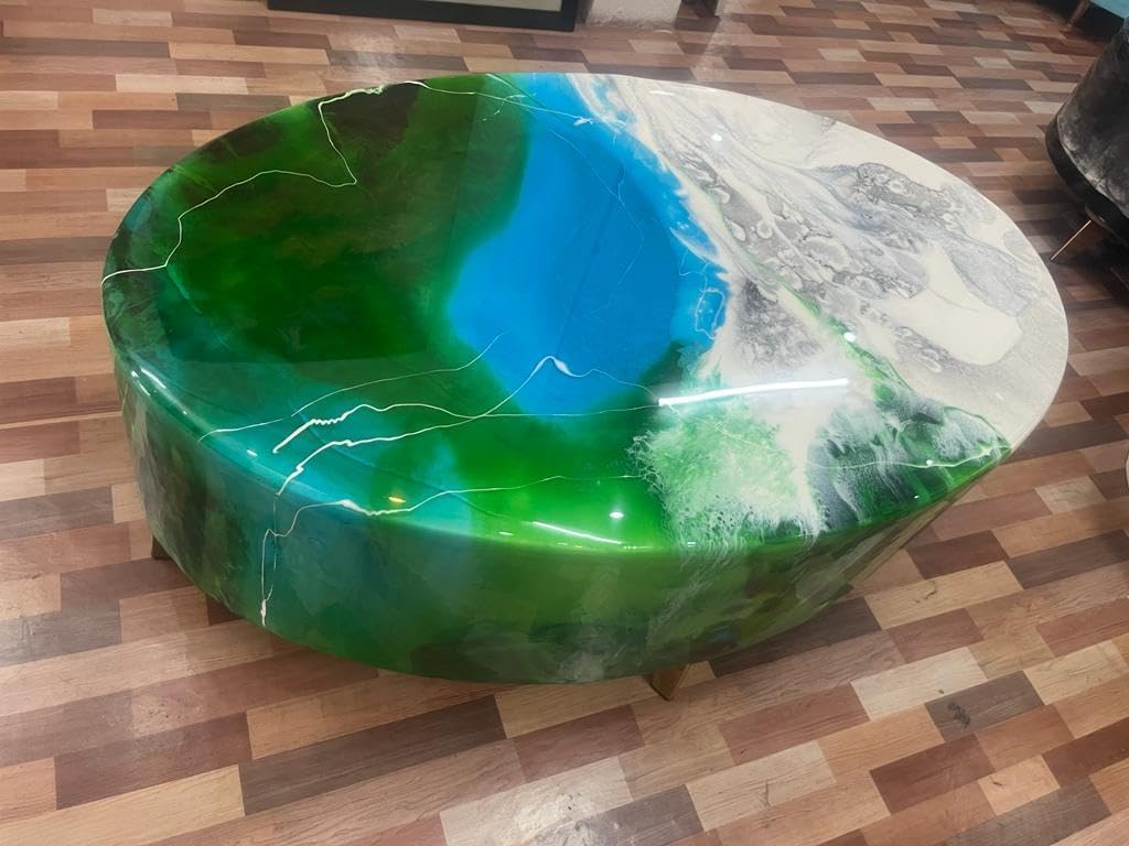 Unique Customized Blue Epoxy Earth Look, Coffee Table, Resin Table, Luxury Table, Walnut Table, Wooden Resin Table. Size 48 by 30.5 Inches with Legs 12" Inches