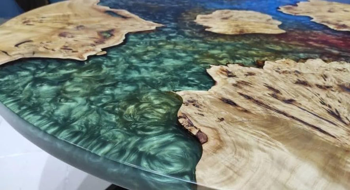 TUZECH Beautiful Indoor Round Epoxy Resin Multi Color Wooden Dining Table Living Room Table Coffee Table Patio Table Console Table Bar Counter Table Side Table Home Décor
