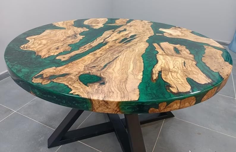 TUZECH Large Indoor Epoxy Coffee Table Wooden Olive Dark Green River Table Side/End Table Living Room Table for 2, 4, 6, 8 Epoxy Dining Table Patio Table Home Decor