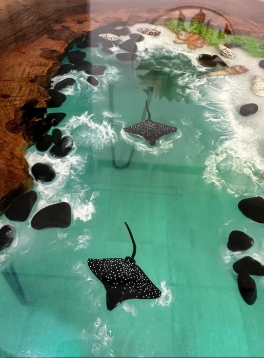Customized Aquarium Look with Skate Fish & Tortoise Sea Green Epoxy Resin Round Coffee Table Patio Table Console Table Side Table Centre Table Living Room Table