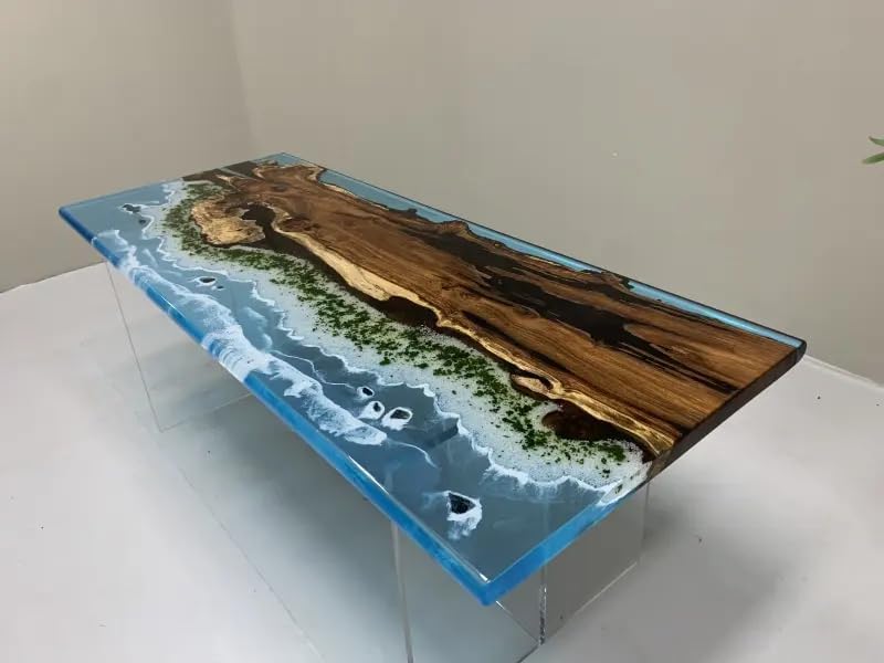 TUZECH Blue Ocean Look with Island Epoxy Resin Dining Table Coffee Table End Table Wooden Table Living Room Table Bar Counter Home Décor Side Table top