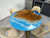 TUZECH Customized Resin Round Table Top, Blue Ocean with Stones Epoxy Resin, Coffee Table Design, Resin Table, Luxury Decor Table, Walnut Table, Wooden Resin Table