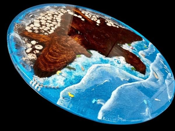 Shoreline Bliss Coastal Resin Look Epoxy Round Coffee Table Center Table Dining Room Table Living Room Table Patio Table Office Table Bar Table Conference Room Table