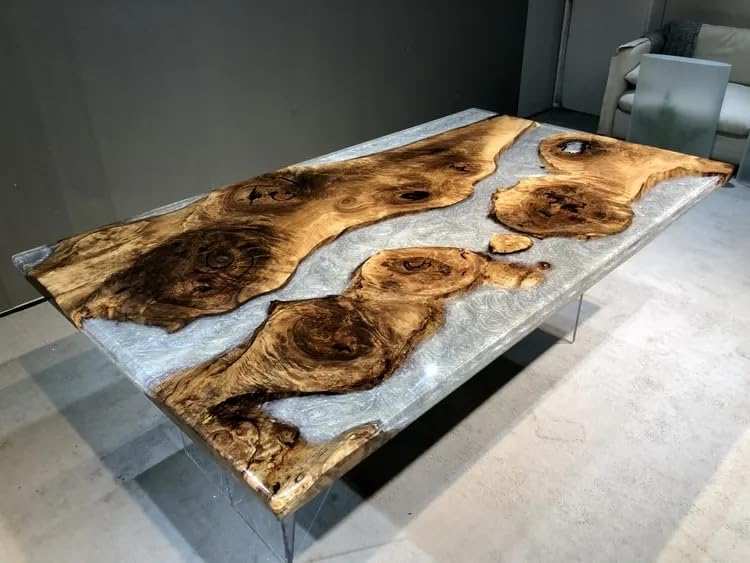 Custom Made Unique Sliver Resin Epoxy Table Epoxy Dining Table Coffee Table End Table Bar Counter Top Living Room Table Wall Art Wooden Table Home Decor
