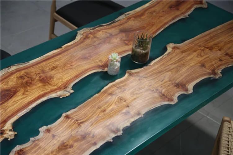 Customized Large Epoxy Table, Green Epoxy with Live Edge Wood, Resin Dining Table for 2, 4, 6, 8, Epoxy Coffee Table, Living Room Table, Home décor