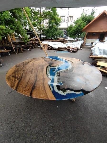 TUZECH Sea Scape Aquarium Look Epoxy Resin Round Coffee Table with Star, Shell & Rock Dining Room Table Living Table Bar Counter Table Patio Table Side/End Table Home Decor