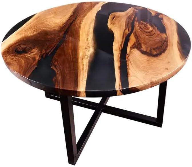 Custom Made Round with Classic Black Epoxy Table Dining Table Coffee Table End Table Bar Counter Top Living Room Table Wall Art Wooden Table