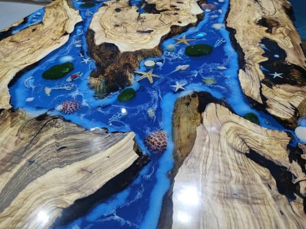 Large Indoor Ocean Table with Star and Shells Look Epoxy Dining Table Resin Coffee Table River Table Living Room for 2, 4, 6, 8 Home Décor Patio Table