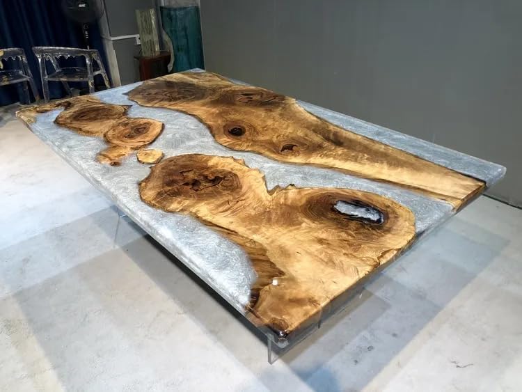 Custom Made Unique Sliver Resin Epoxy Table Epoxy Dining Table Coffee Table End Table Bar Counter Top Living Room Table Wall Art Wooden Table Home Decor