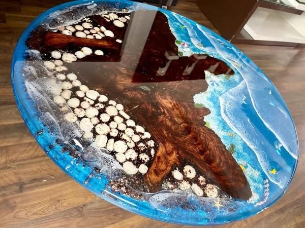 Shoreline Bliss Coastal Resin Look Epoxy Round Coffee Table Center Table Dining Room Table Living Room Table Patio Table Office Table Bar Table Conference Room Table