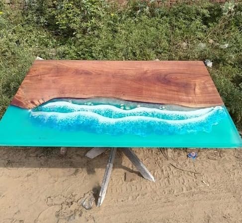 Sky Blue Resin River with Seashells Epoxy Dining Table Conference Table Patio Table Console Table Coffee Table Living Room Table Bar Counter Table End/Side Table
