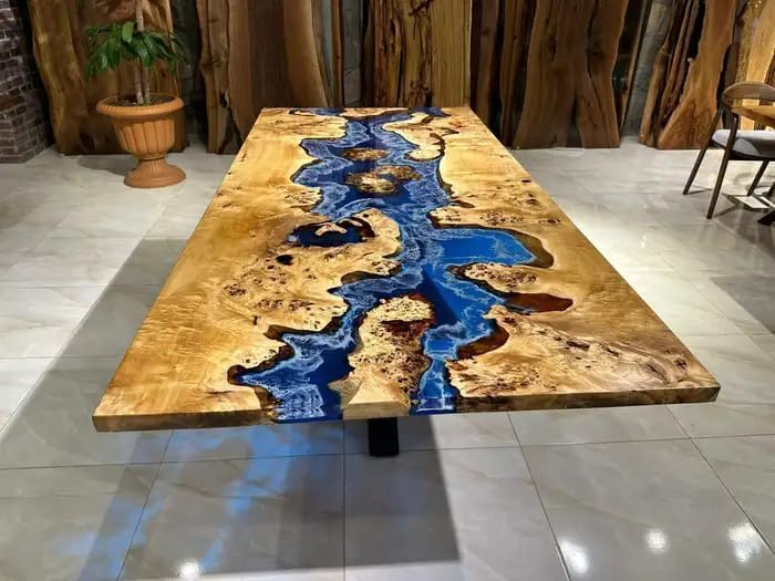 Indoor Blue Island Ocean Look Epoxy Resin Dining Table Coffee Table End Table Wooden Table Living Room Table Bar Counter Home Décor Patio Table