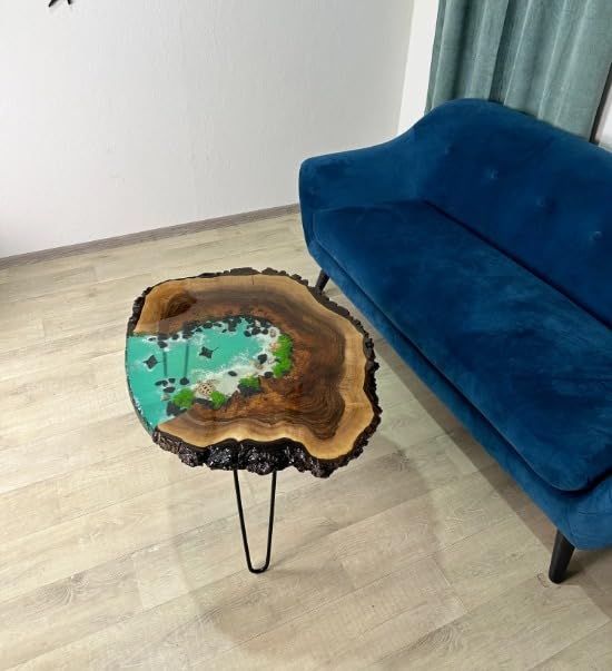 Customized Aquarium Look with Skate Fish & Tortoise Sea Green Epoxy Resin Round Coffee Table Patio Table Console Table Side Table Centre Table Living Room Table