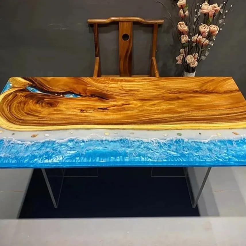 TUZECH Customized Classic Wood Resin Epoxy Realistic Ocean Look Resin Epoxy Dinning Table Coffee Table Living Room Table Bar Counter Home Decor