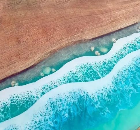 Sky Blue Resin River with Seashells Epoxy Dining Table Conference Table Patio Table Console Table Coffee Table Living Room Table Bar Counter Table End/Side Table