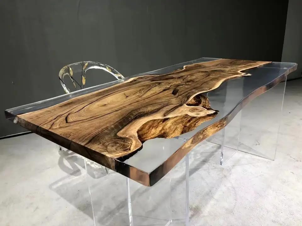 Custom Made Live Edge with Clear Resin Table Epoxy Dining Table Coffee Table End Table Bar Counter Top Living Room Table Wall Art Wooden Table