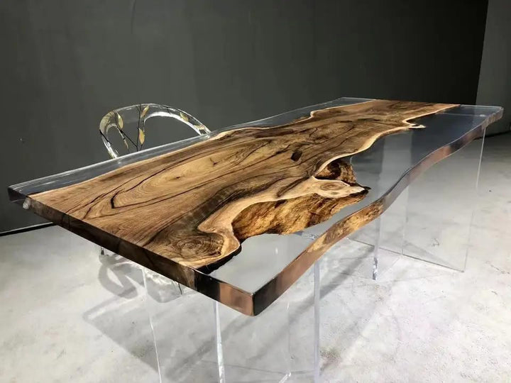 Custom Made Live Edge with Clear Resin Table Epoxy Dining Table Coffee Table End Table Bar Counter Top Living Room Table Wall Art Wooden Table