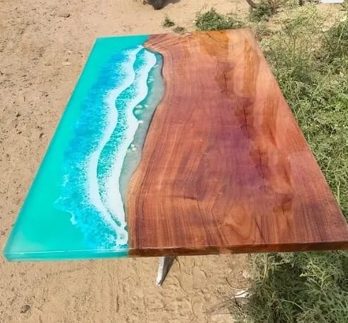 Sky Blue Resin River with Seashells Epoxy Dining Table Conference Table Patio Table Console Table Coffee Table Living Room Table Bar Counter Table End/Side Table