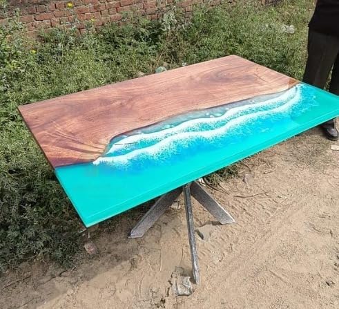 Sky Blue Resin River with Seashells Epoxy Dining Table Conference Table Patio Table Console Table Coffee Table Living Room Table Bar Counter Table End/Side Table