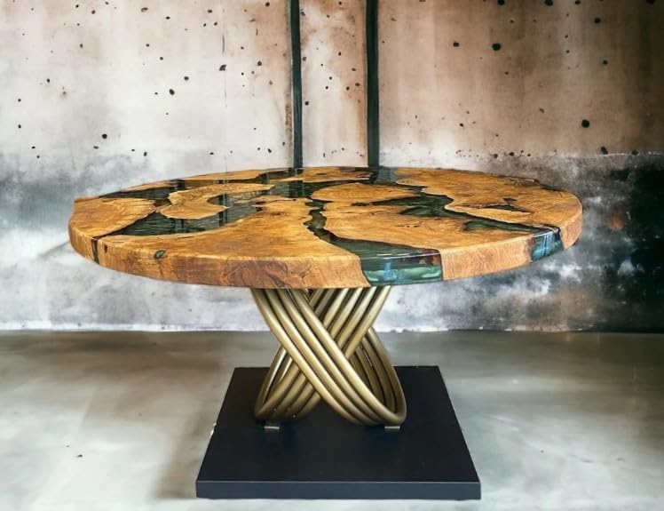 Custom Made Round with Classic Green Epoxy Table Dining Table Coffee Table End Table Bar Counter Top Living Room Table Wall Art Wooden Table