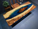 Custom Made Wood Island with Dark Blue River Epoxy Resin Dining Table Coffee Table End Table Wooden Table Living Room Table Bar Counter Home Décor Side Table top