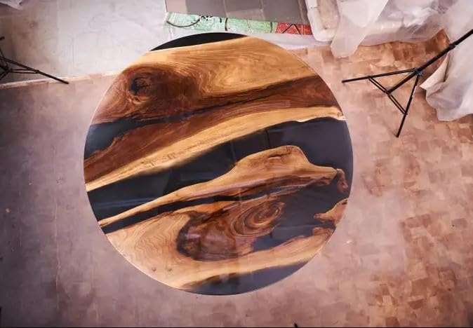 Custom Made Round with Classic Black Epoxy Table Dining Table Coffee Table End Table Bar Counter Top Living Room Table Wall Art Wooden Table