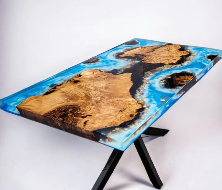 Unique Blue Island Look Epoxy Resin Dining Table Coffee Table End Table Wooden Table Living Room Table Bar Counter Home Décor Side Table Top
