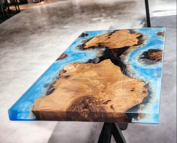 Unique Blue Island Look Epoxy Resin Dining Table Coffee Table End Table Wooden Table Living Room Table Bar Counter Home Décor Side Table Top