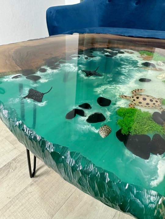 Customized Aquarium Look with Skate Fish & Tortoise Sea Green Epoxy Resin Round Coffee Table Patio Table Console Table Side Table Centre Table Living Room Table